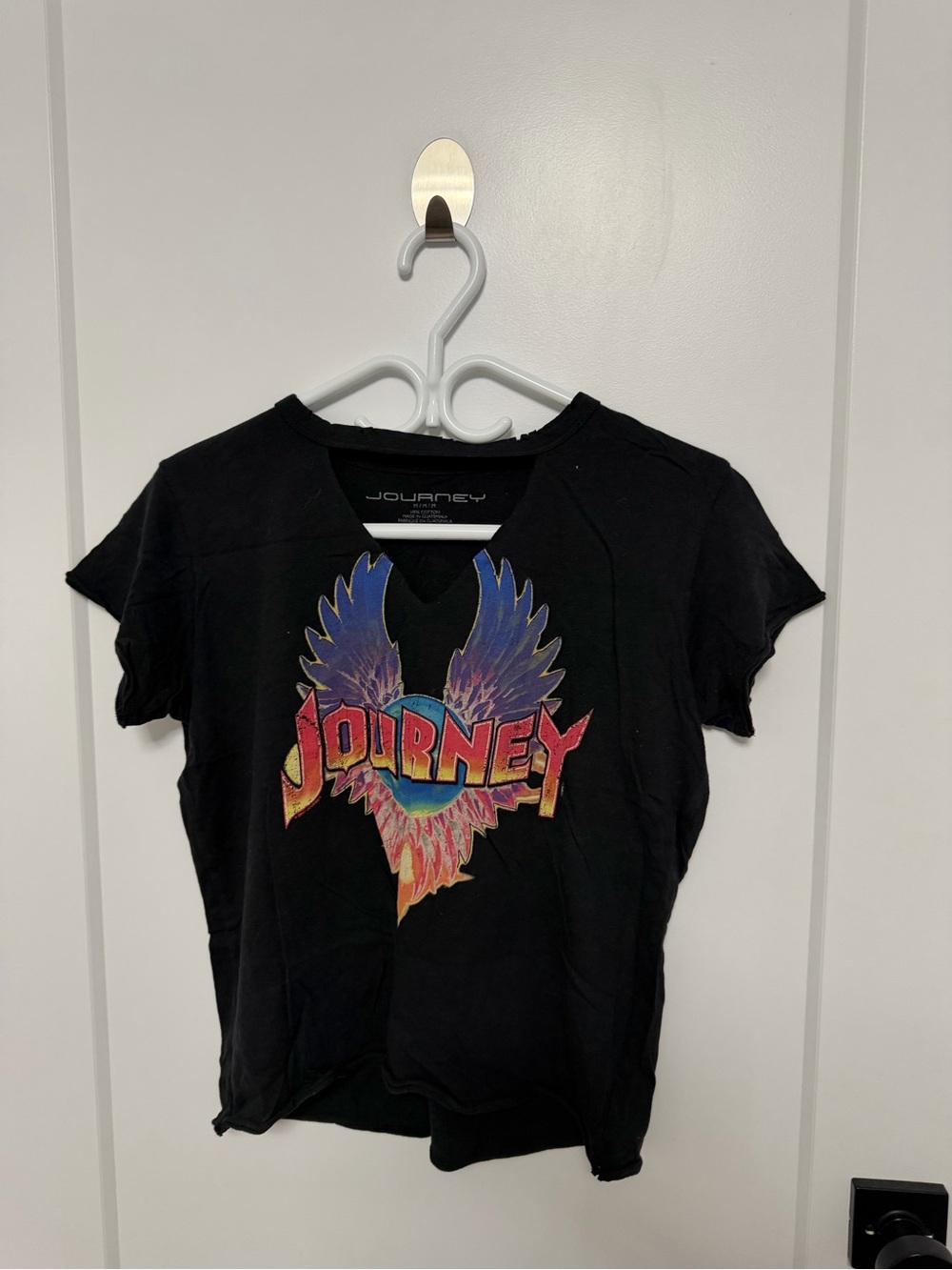 American Eagle Outfitters Black Tee with Colorful Journey Graphic